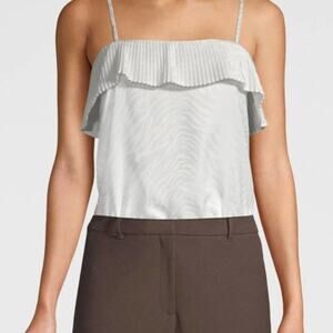 White House Black Market Pleated Flounce Camisole Top White- Size XS